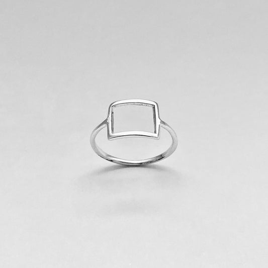 Sterling Silver Thin Open Square Ring, Delicate Ring, Halo Silver Rings, Dainty Box Ring