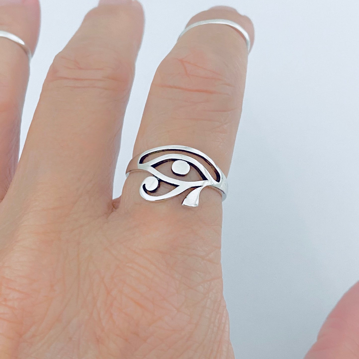 925 Sterling Silver Thin Eye of Ra Ring | Dainty Eye of Horus Protection Silver Rings