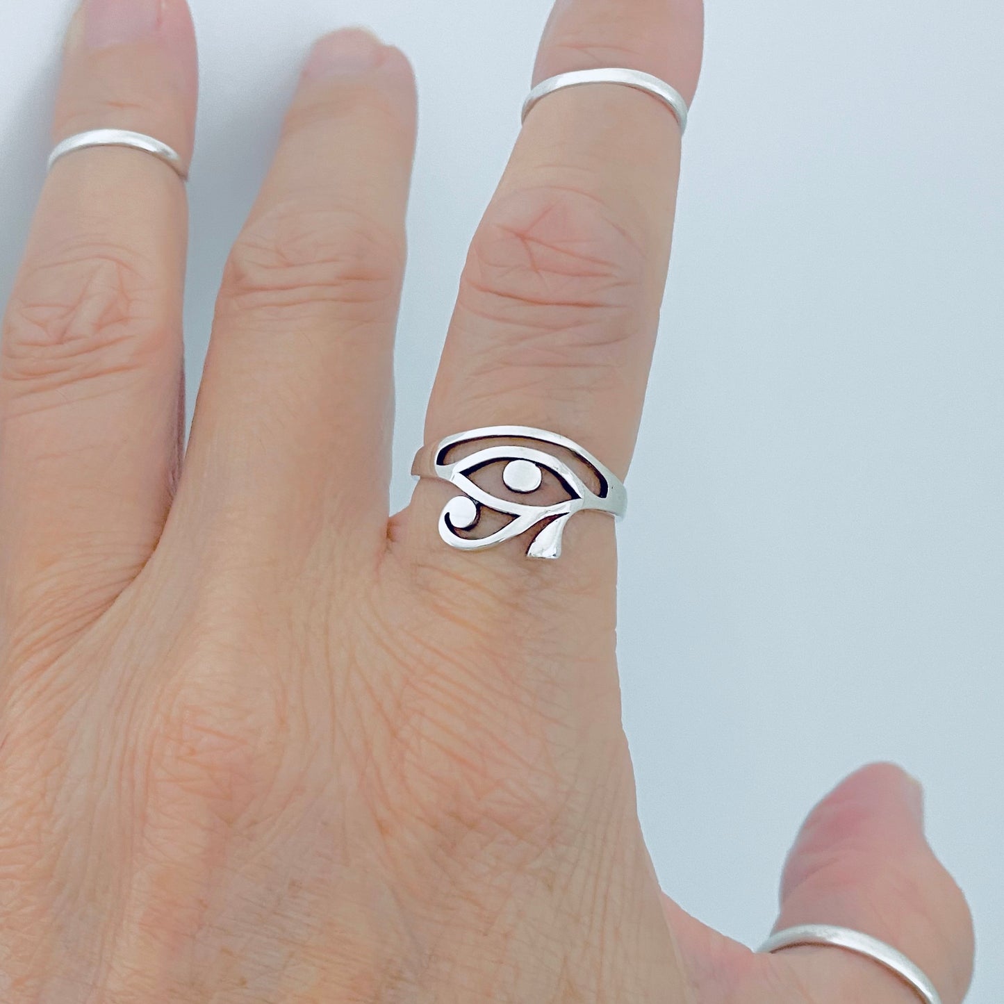 925 Sterling Silver Thin Eye of Ra Ring | Dainty Eye of Horus Protection Silver Rings