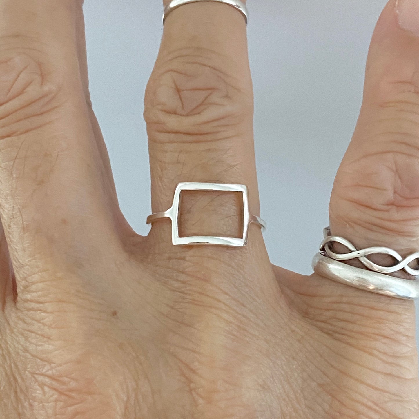 Sterling Silver Thin Open Square Ring, Delicate Ring, Halo Silver Rings, Dainty Box Ring