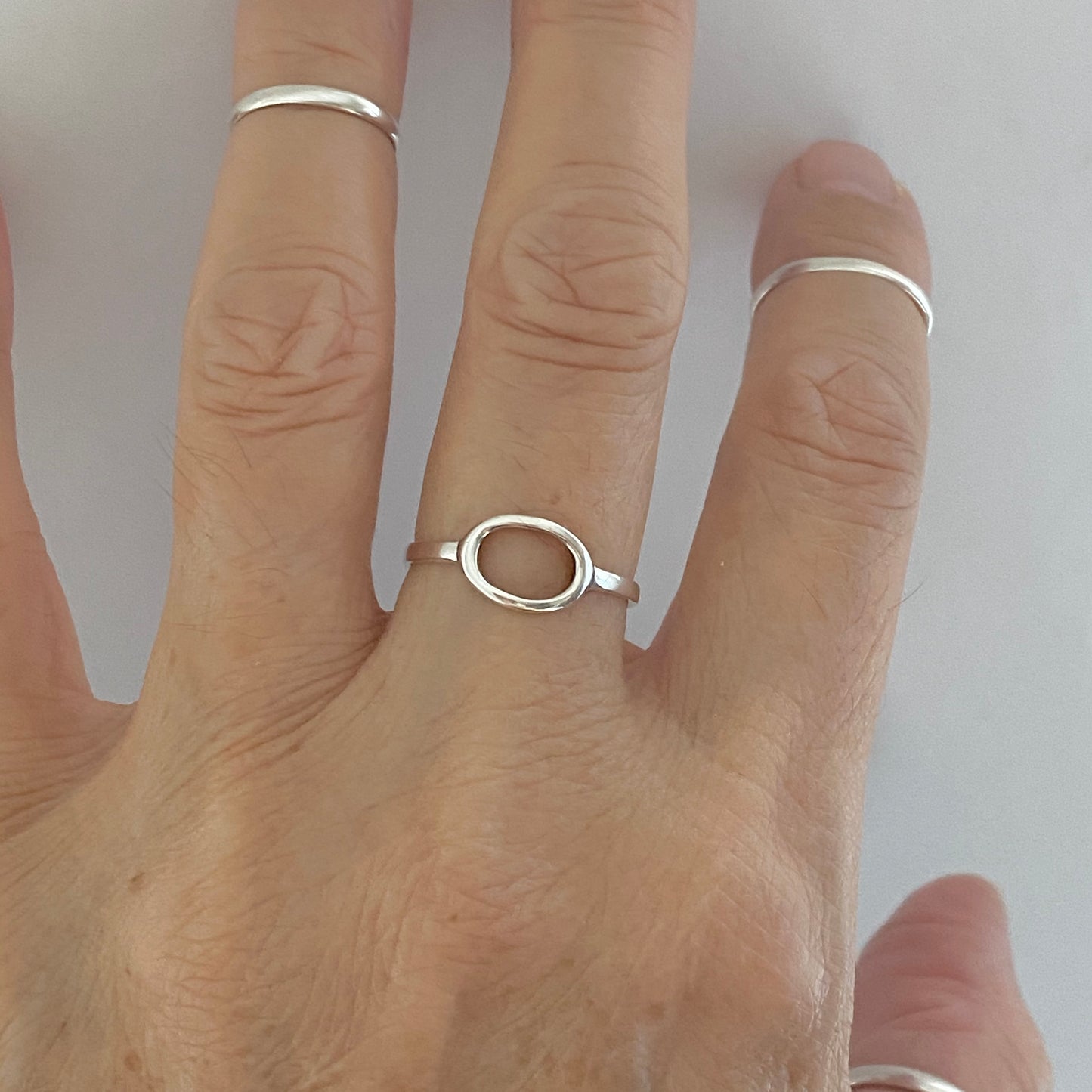 Sterling Silver Small Open Oval Ring, Halo Silver Ring, Circle Of Life Rings