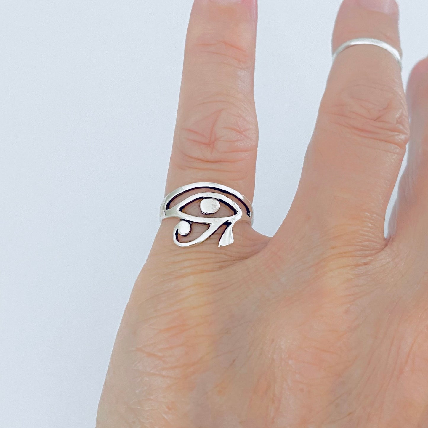 925 Sterling Silver Thin Eye of Ra Ring | Dainty Eye of Horus Protection Silver Rings