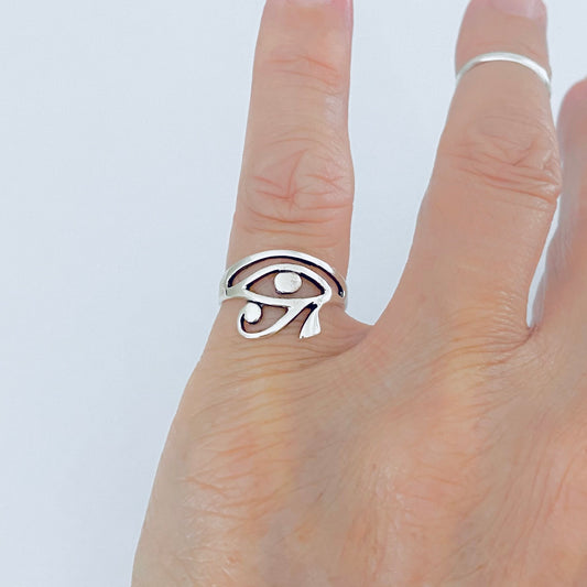 925 Sterling Silver Thin Eye of Ra Ring | Dainty Eye of Horus Protection Silver Rings