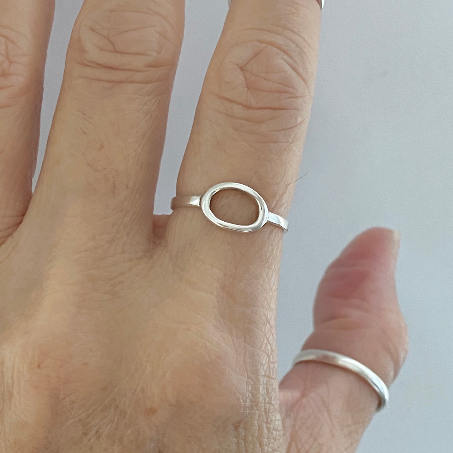 Sterling Silver Small Open Oval Ring, Halo Silver Ring, Circle Of Life Rings