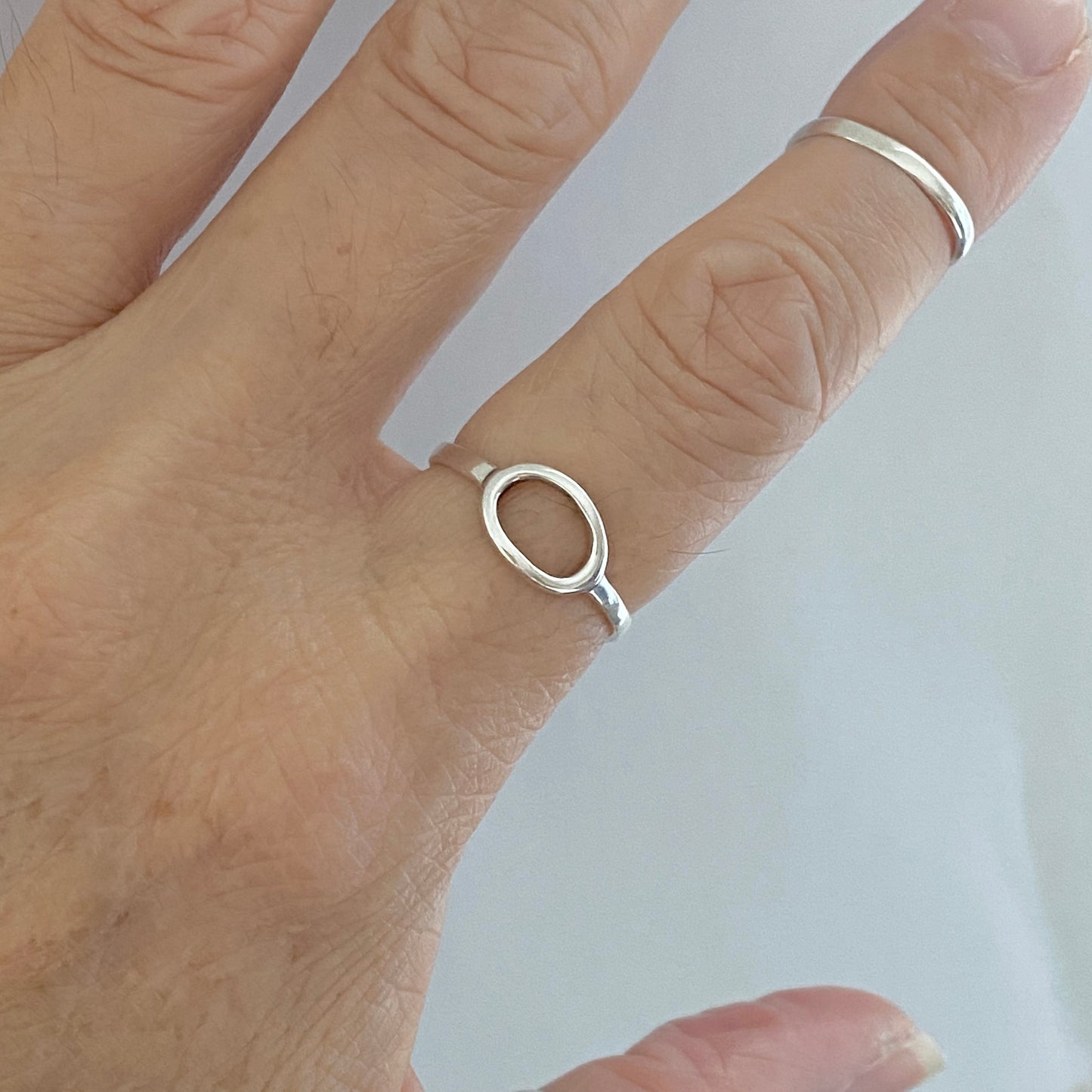 Sterling Silver Small Open Oval Ring, Halo Silver Ring, Circle Of Life Rings