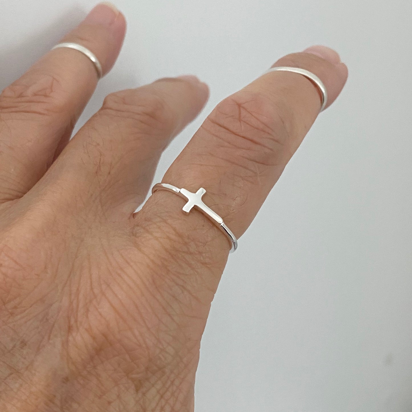 Sterling Silver Small High Polish Cross Ring, Minimalist Religious Silver Rings