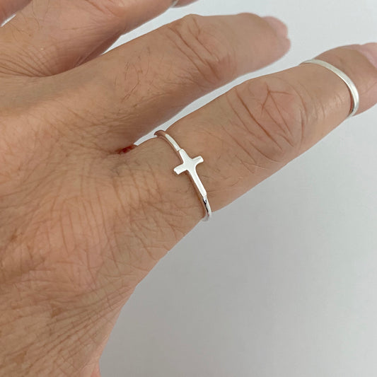 Sterling Silver Small High Polish Cross Ring, Minimalist Religious Silver Rings