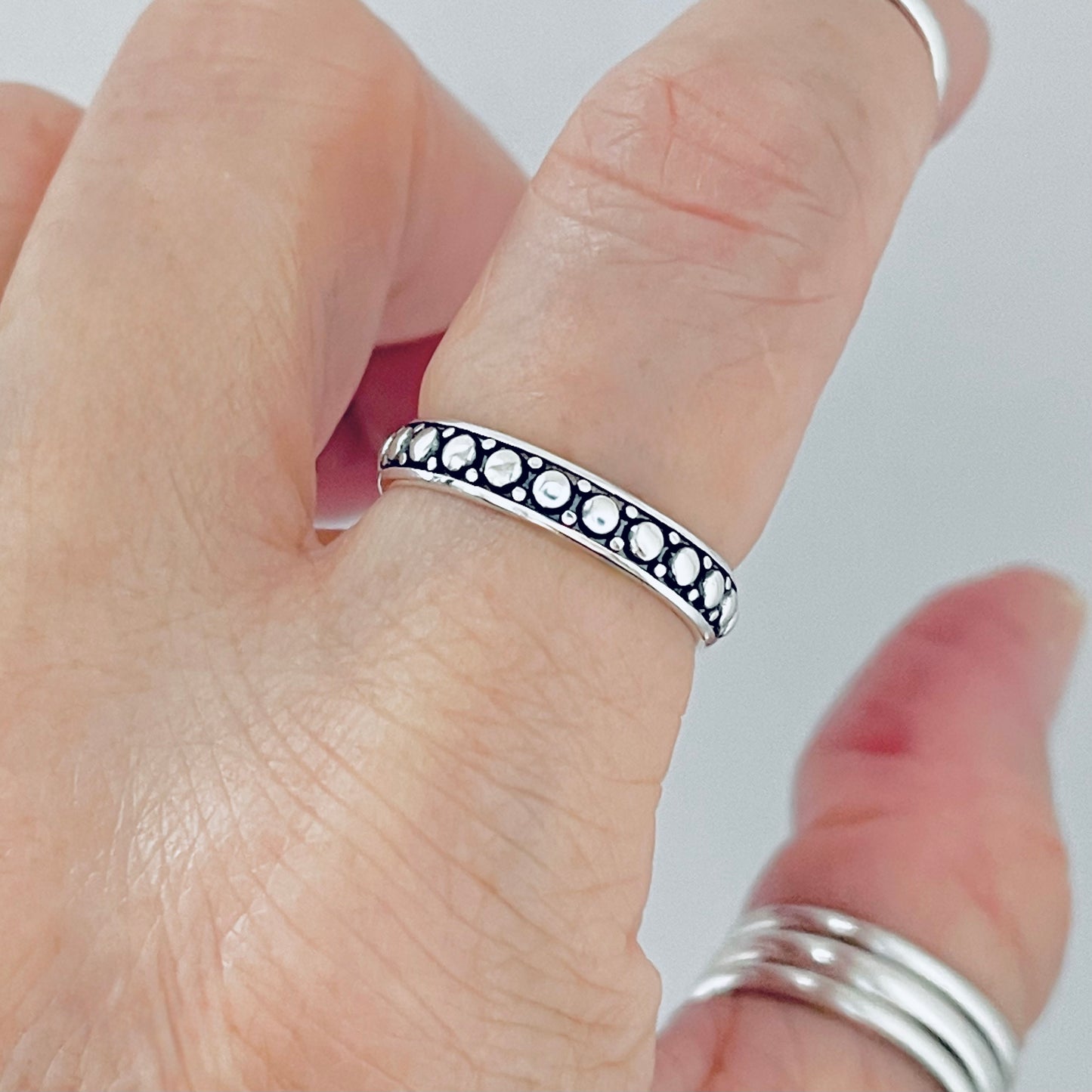 925 Sterling Silver Eternity Beaded Ring | Stackable Silver Band & Wedding Jewelry
