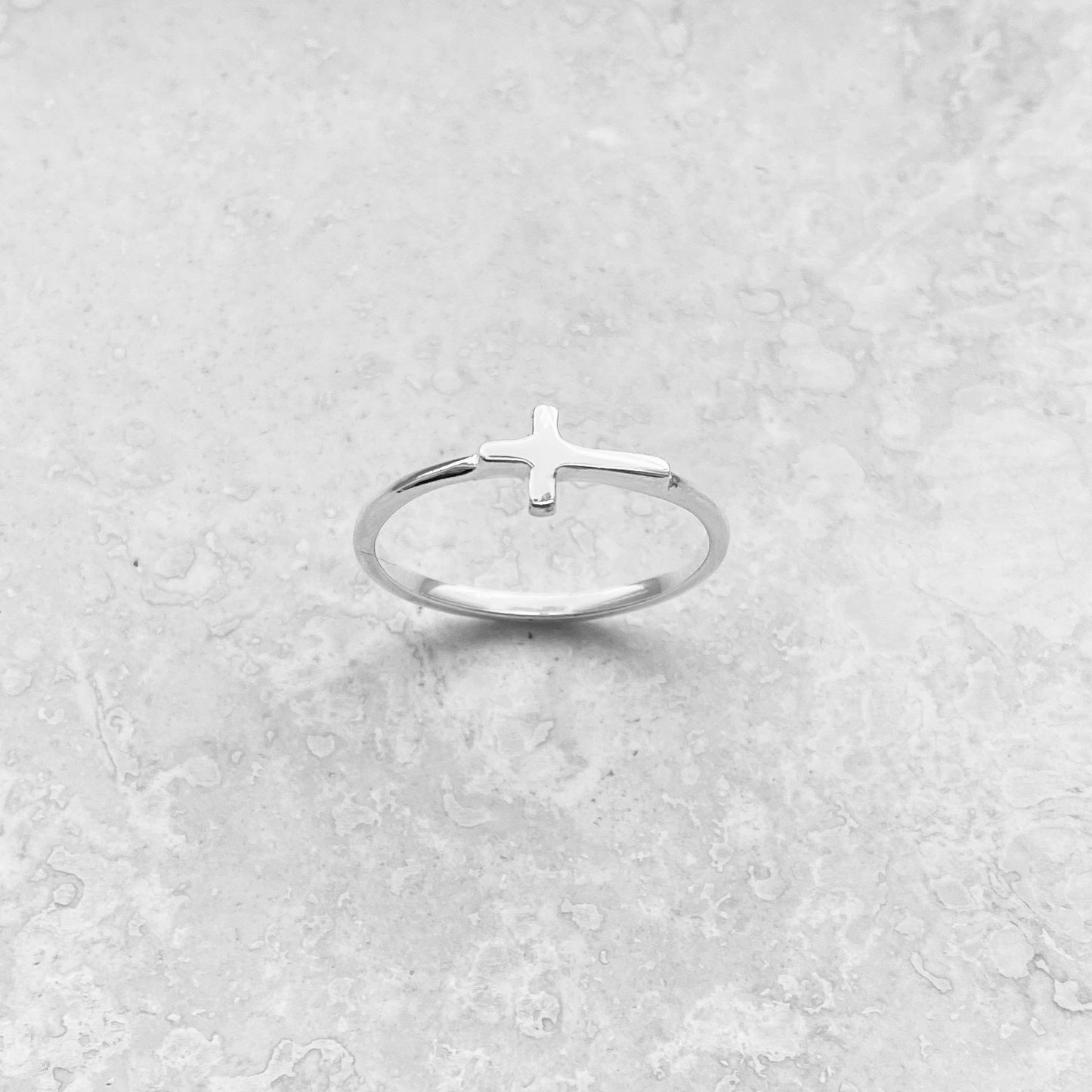 Sterling Silver Small High Polish Cross Ring, Minimalist Religious Silver Rings