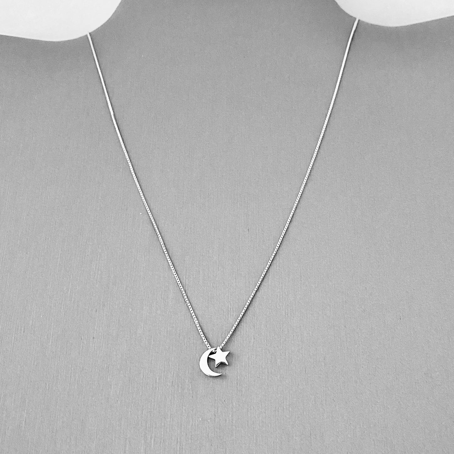 Sterling Silver Little Crescent Moon and Star Necklace, Celestial Silver Necklaces