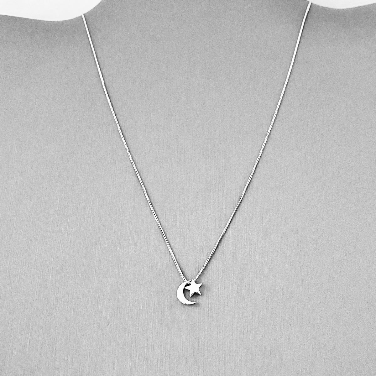 Sterling Silver Little Dainty Crescent Moon and Star Necklace, Celestial Pendant Chain