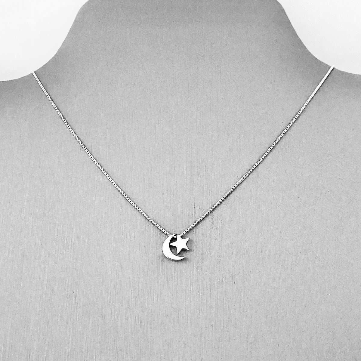 Sterling Silver Little Dainty Crescent Moon and Star Necklace, Celestial Pendant Chain