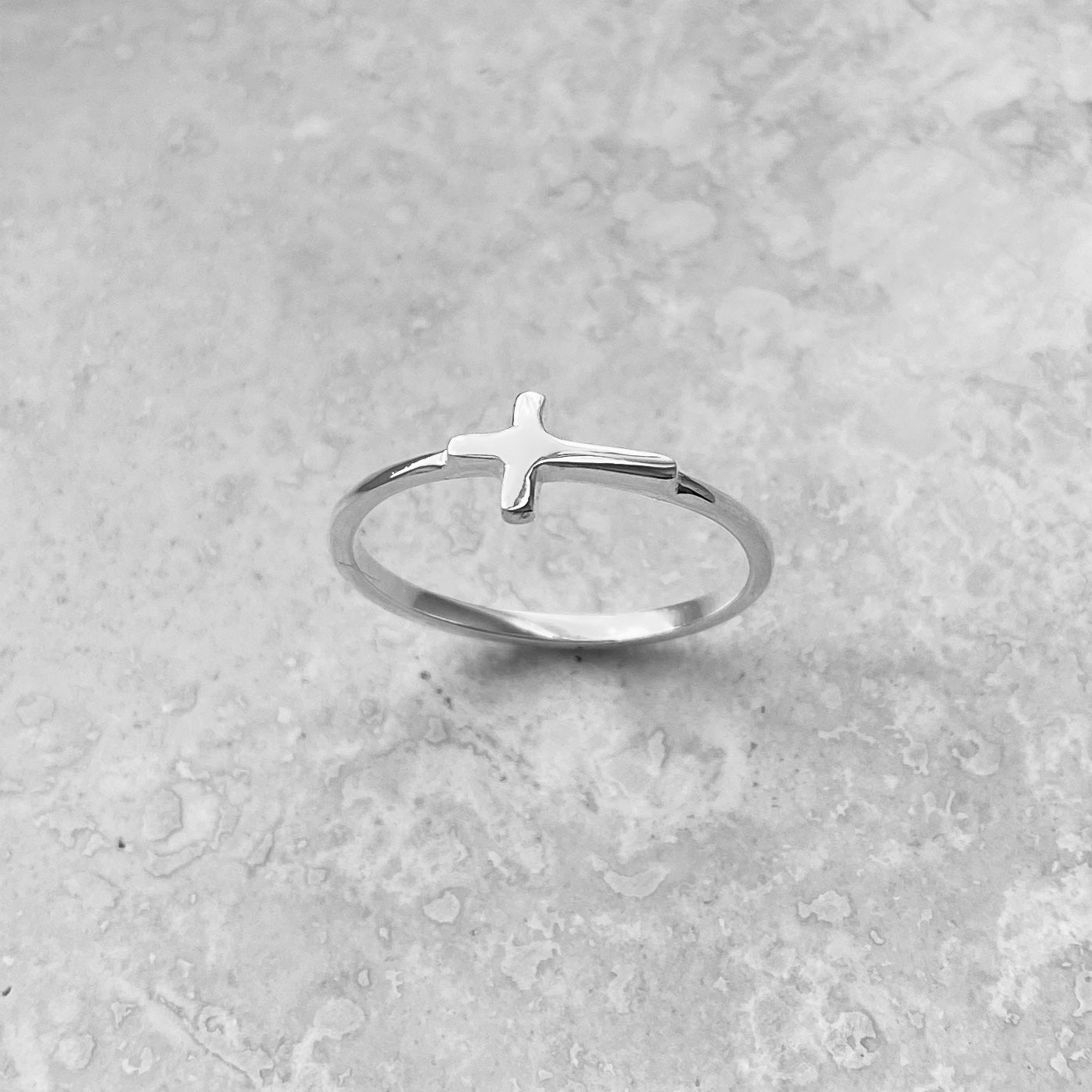 Sterling Silver Small High Polish Cross Ring, Minimalist Religious Silver Rings