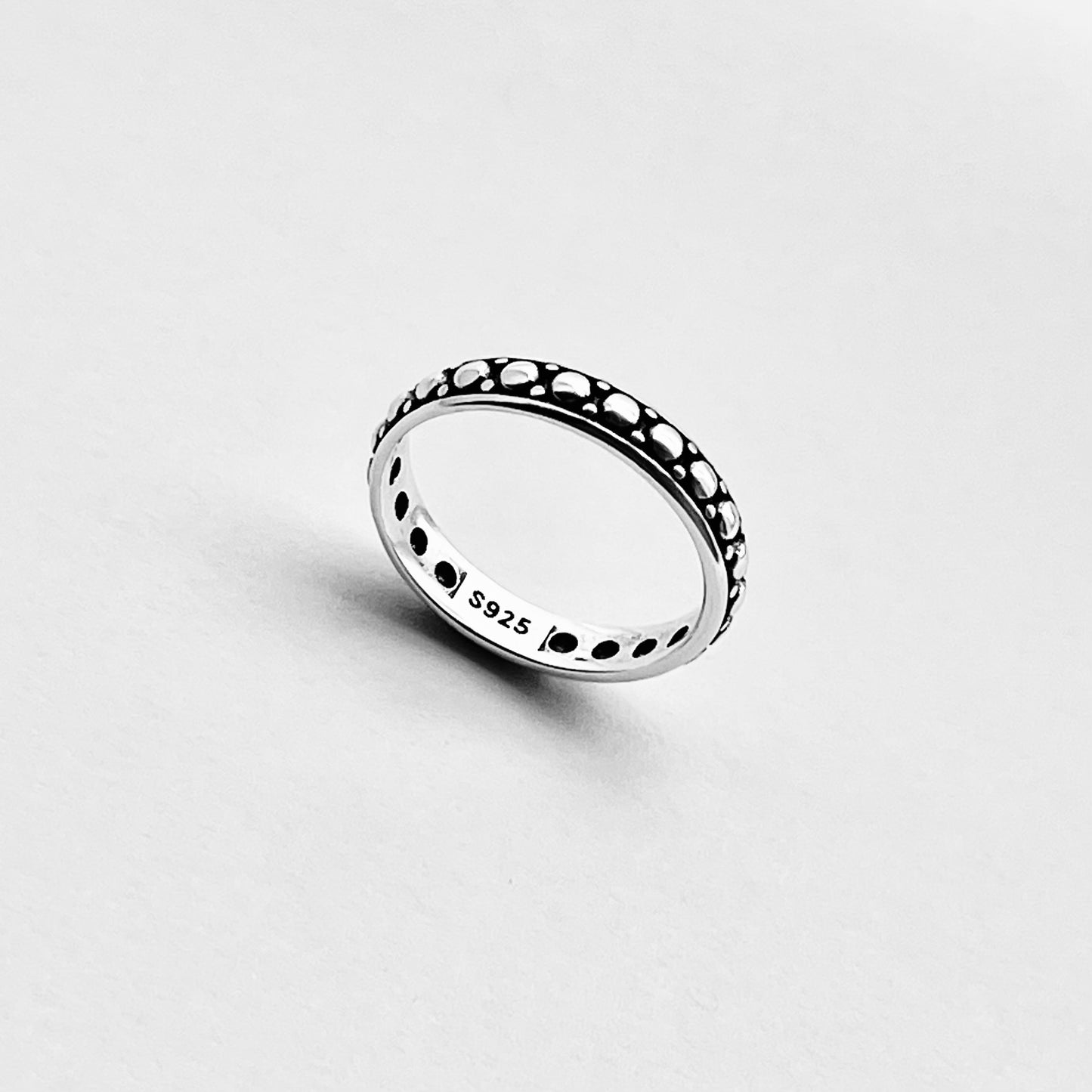 925 Sterling Silver Eternity Beaded Ring | Stackable Silver Band & Wedding Jewelry