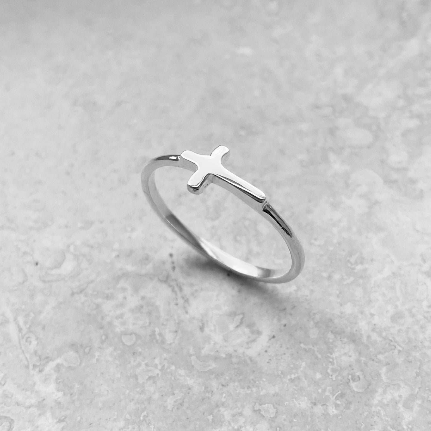 Sterling Silver Small High Polish Cross Ring, Minimalist Religious Silver Rings