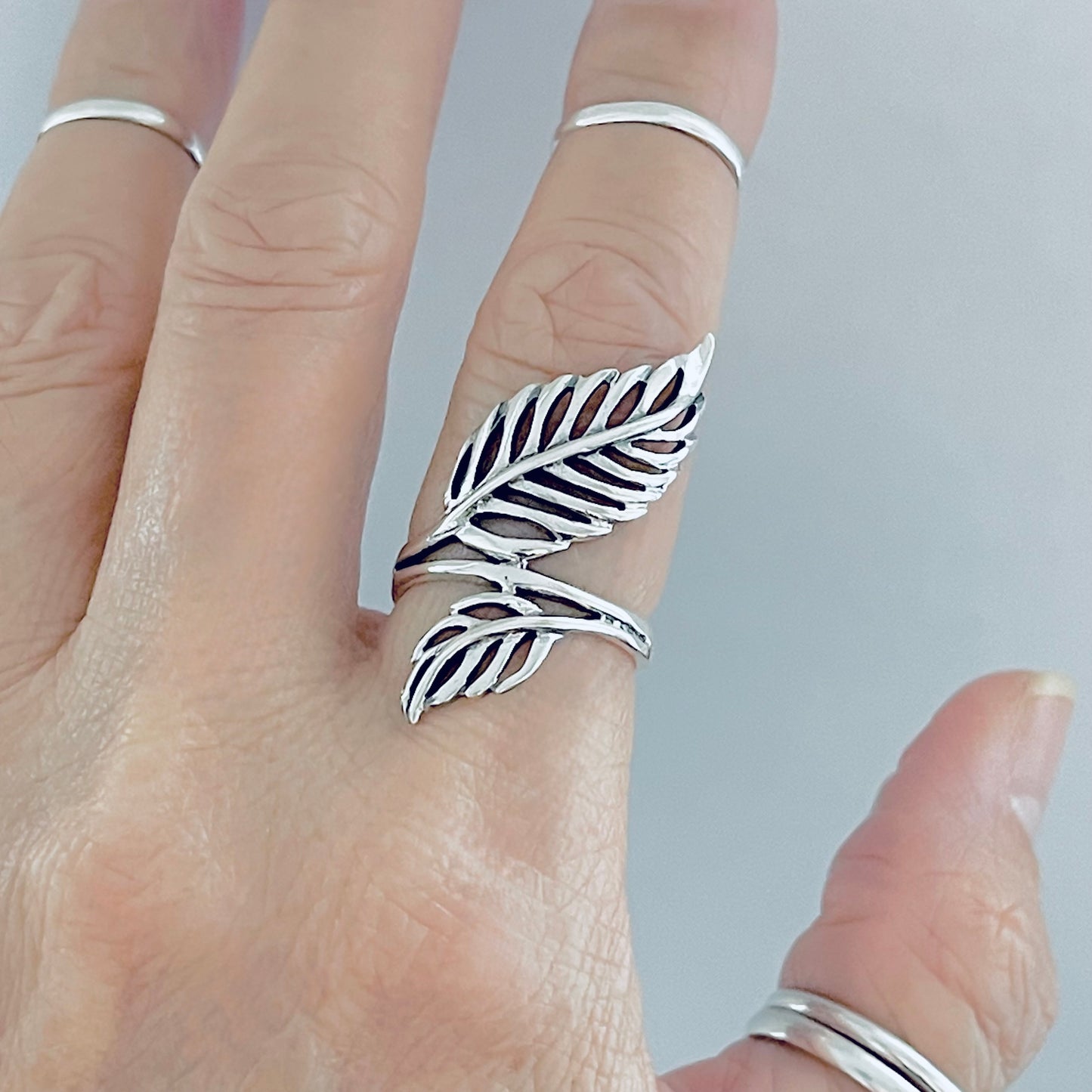 Sterling Silver Statement Leaf Ring | Tree Branch Leaves Silver Jewelry Rings
