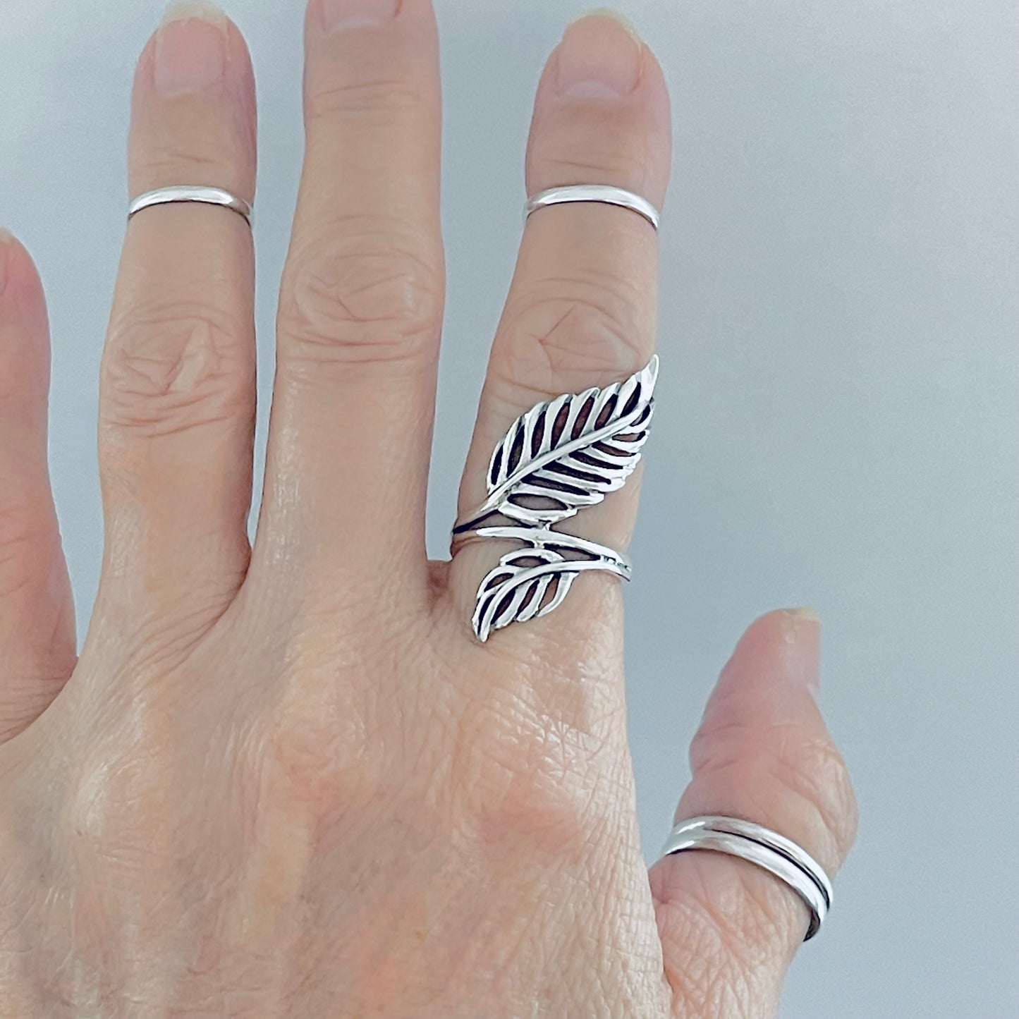 Sterling Silver Statement Leaf Ring | Tree Branch Leaves Silver Jewelry Rings