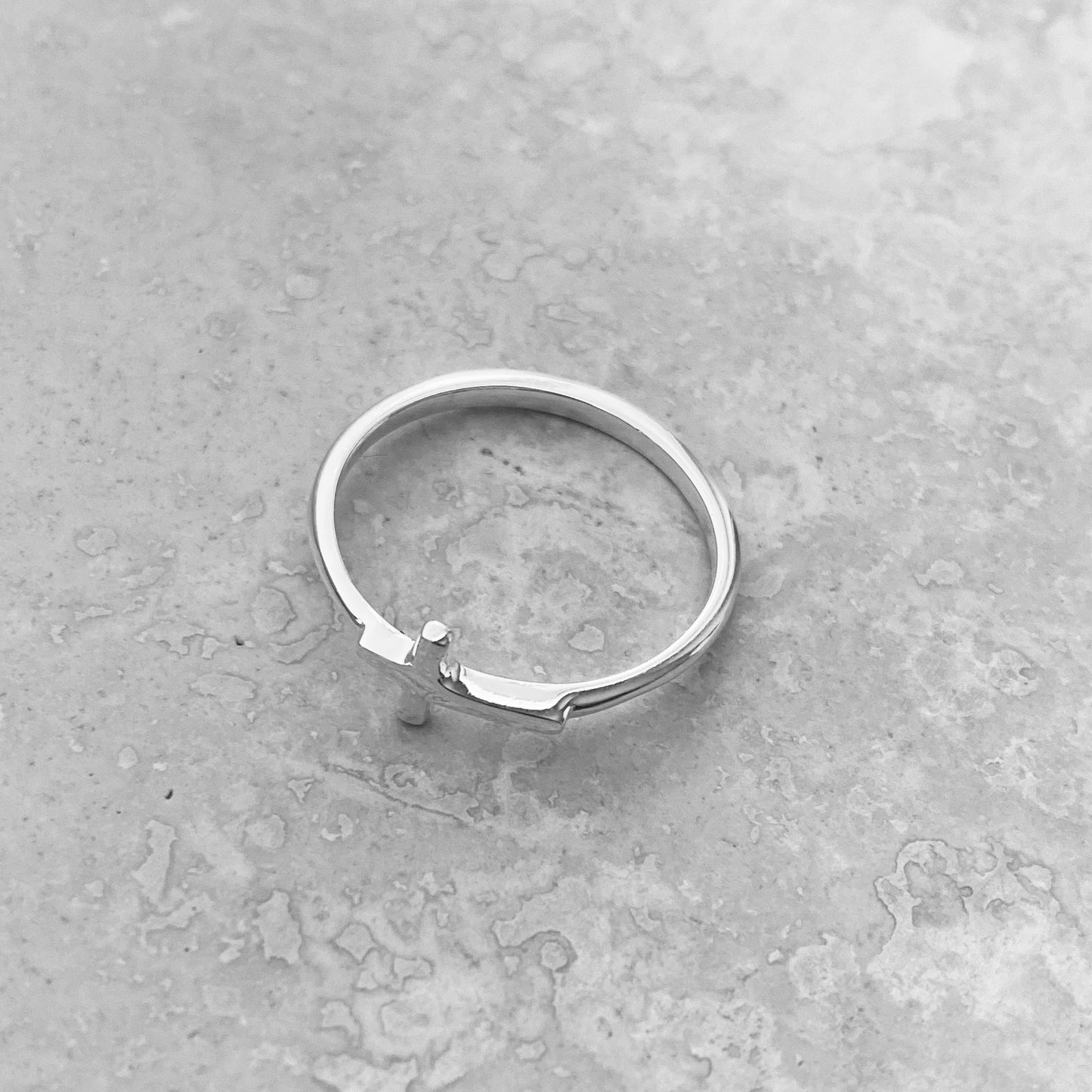 Sterling Silver Small High Polish Cross Ring, Minimalist Religious Silver Rings