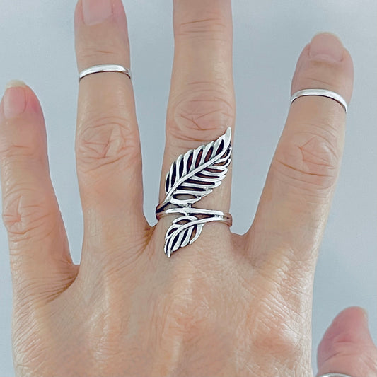 Sterling Silver Statement Leaf Ring | Tree Branch Leaves Silver Jewelry Rings