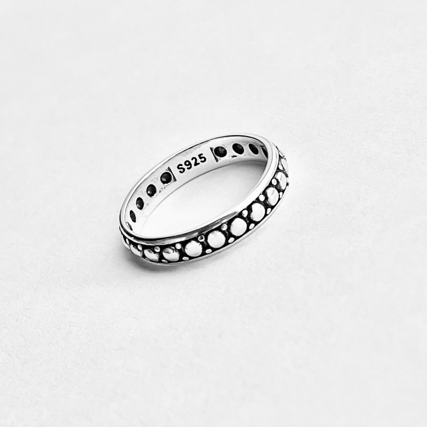 925 Sterling Silver Eternity Beaded Ring | Stackable Silver Band & Wedding Jewelry