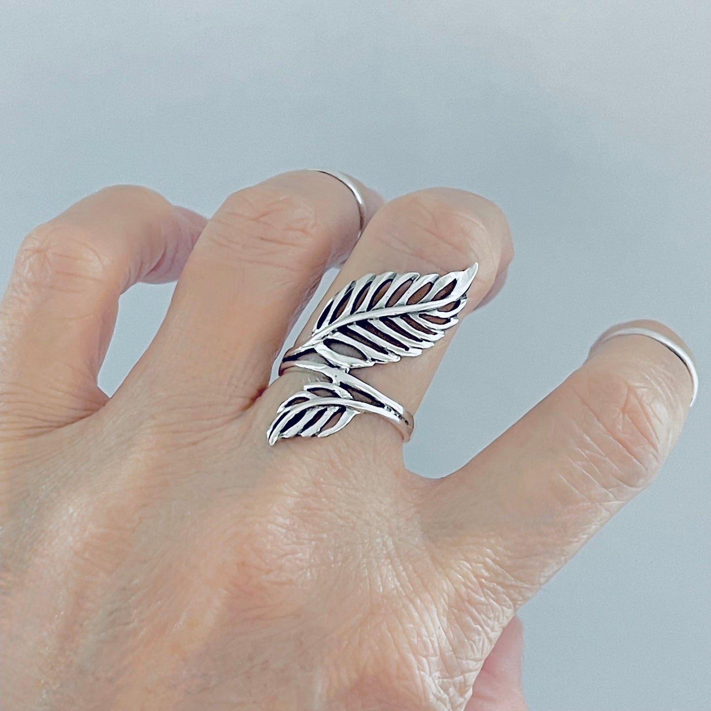 Sterling Silver Statement Leaf Ring | Tree Branch Leaves Silver Jewelry Rings