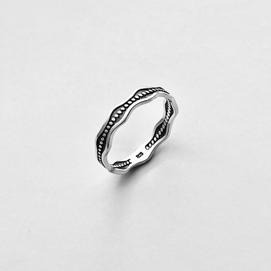 Sterling Silver Eternity Dots and Wave Band Ring, Ocean Waves Rings, Stackable Bands