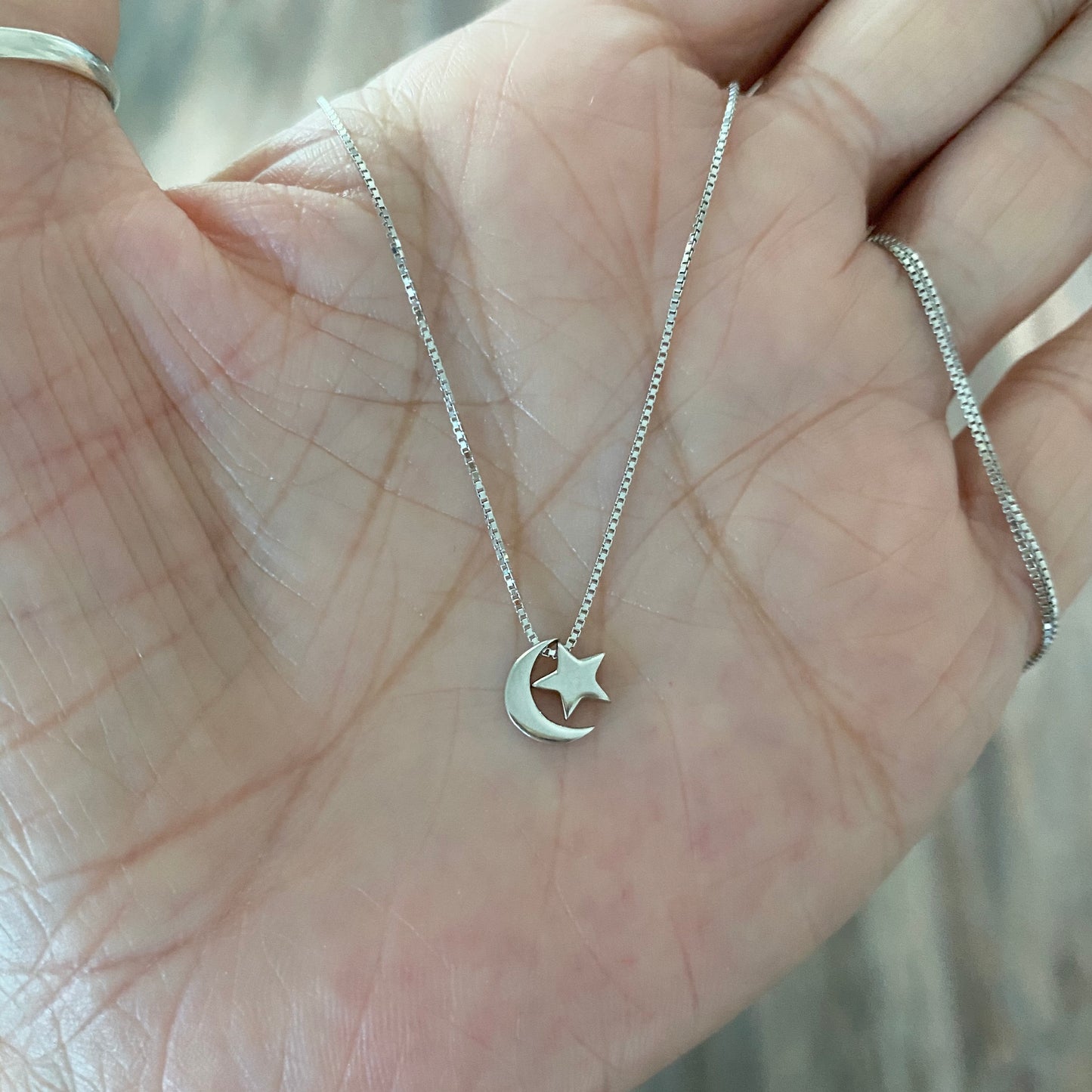 Sterling Silver Little Crescent Moon and Star Necklace, Celestial Silver Necklaces