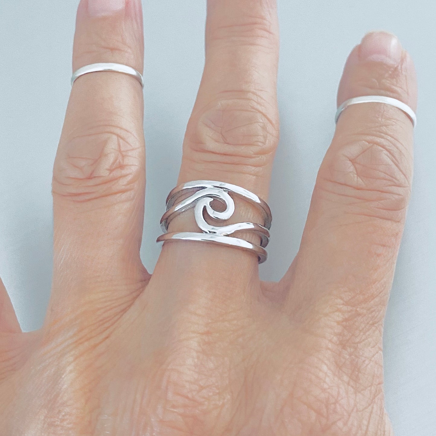 925 Sterling Silver Swirl Wave Ring – High Polish Ocean Rings, Statement Jewelry