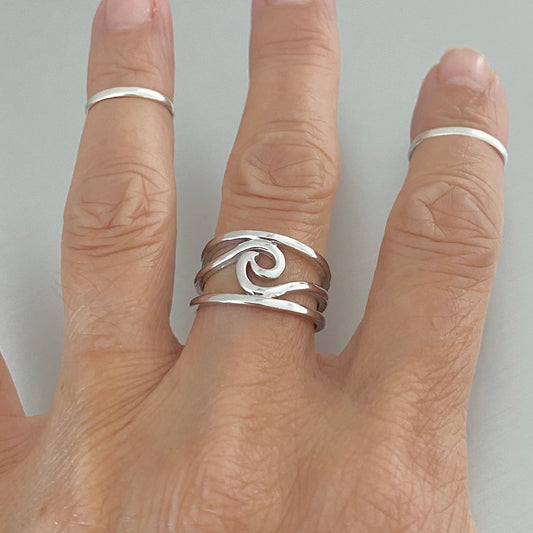 Sterling Silver Swirl Wave Ring, Silver Rings, Ocean Statement Ring