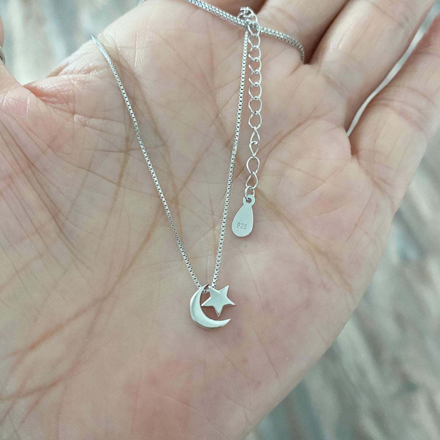 Sterling Silver Little Crescent Moon and Star Necklace, Celestial Silver Necklaces