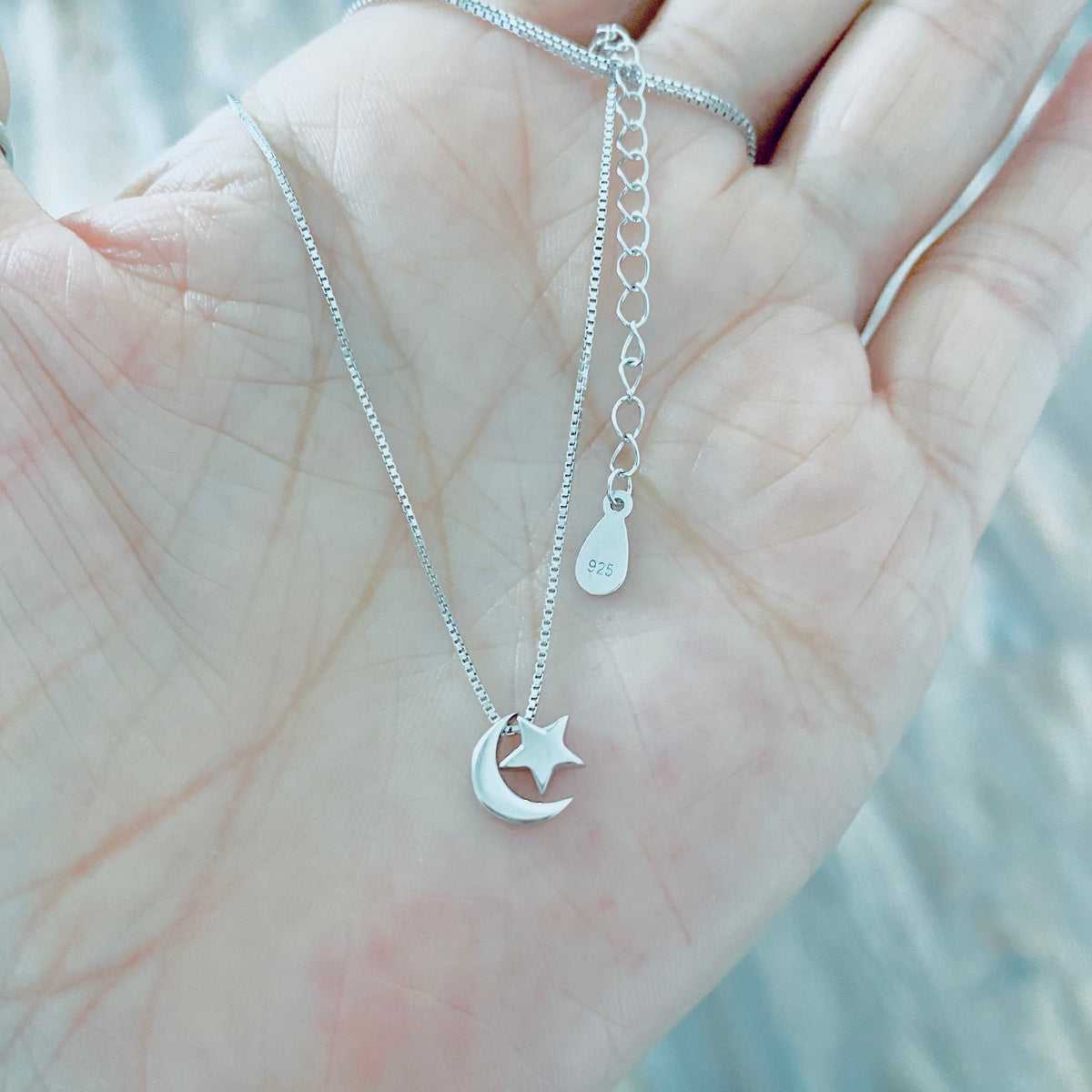 Sterling Silver Little Dainty Crescent Moon and Star Necklace, Celestial Pendant Chain