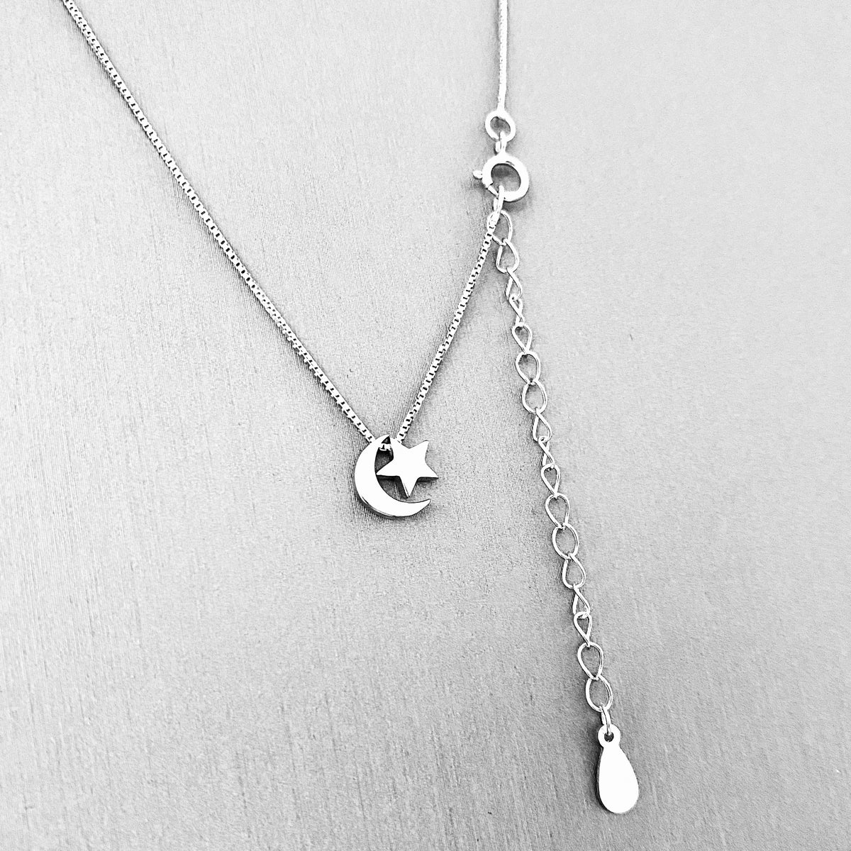 Sterling Silver Little Dainty Crescent Moon and Star Necklace, Celestial Pendant Chain