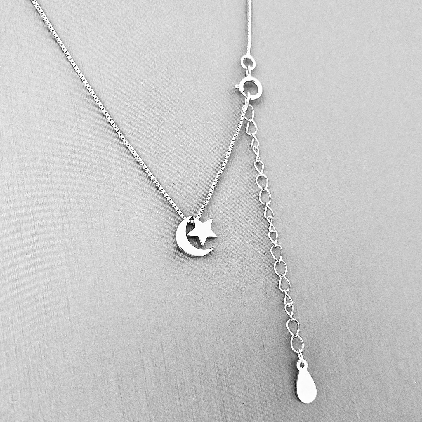 Sterling Silver Little Crescent Moon and Star Necklace, Celestial Silver Necklaces