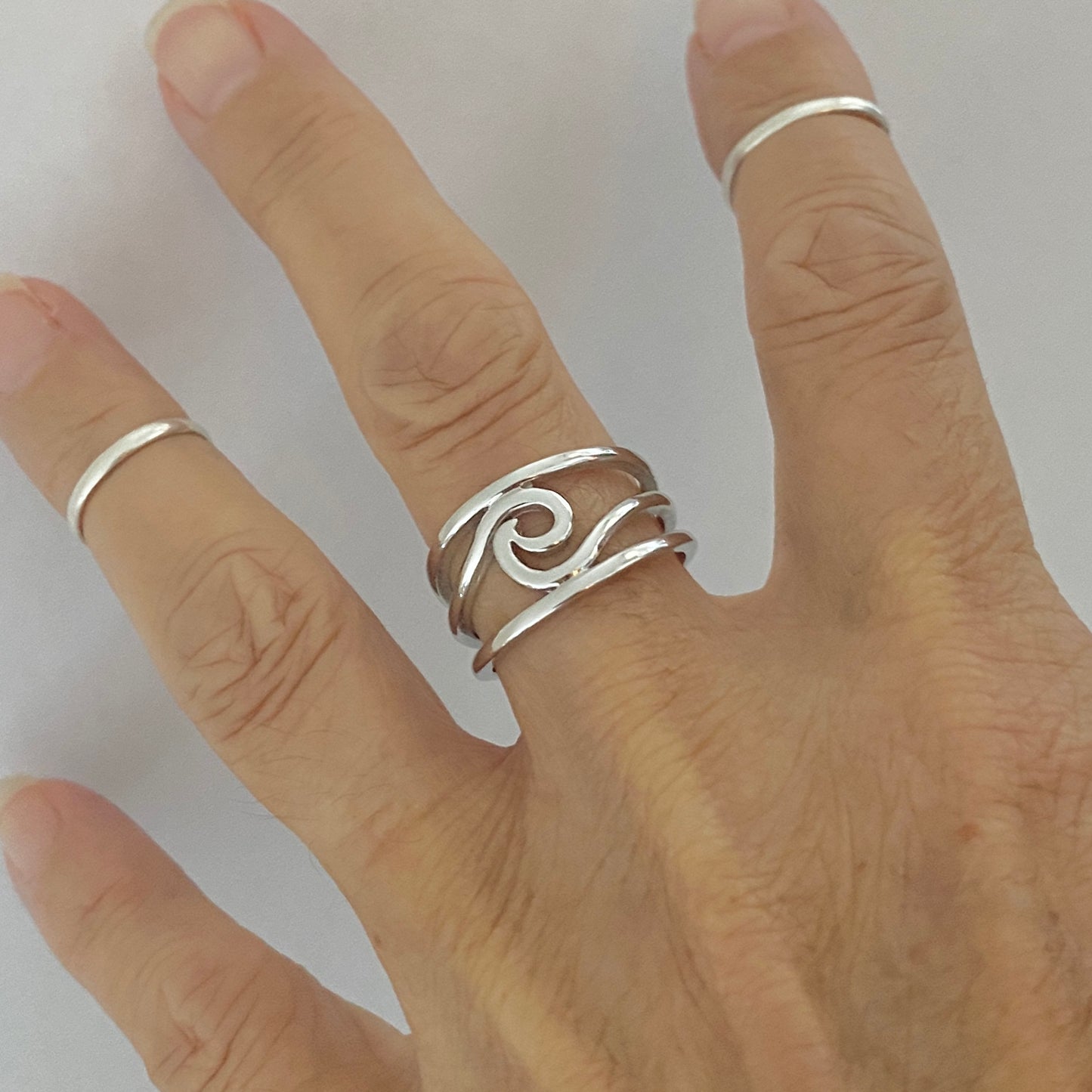 Sterling Silver Swirl Wave Ring, Silver Rings, Ocean Statement Ring