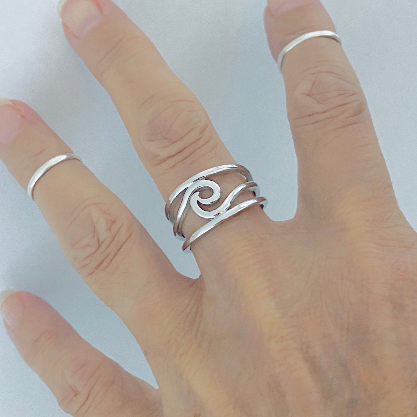 925 Sterling Silver Swirl Wave Ring – High Polish Ocean Rings, Statement Jewelry