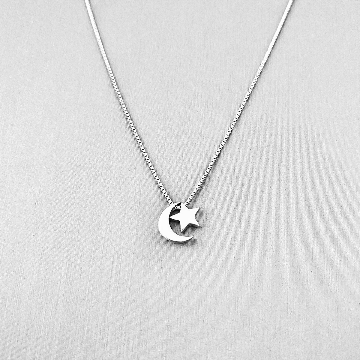 Sterling Silver Little Dainty Crescent Moon and Star Necklace, Celestial Pendant Chain