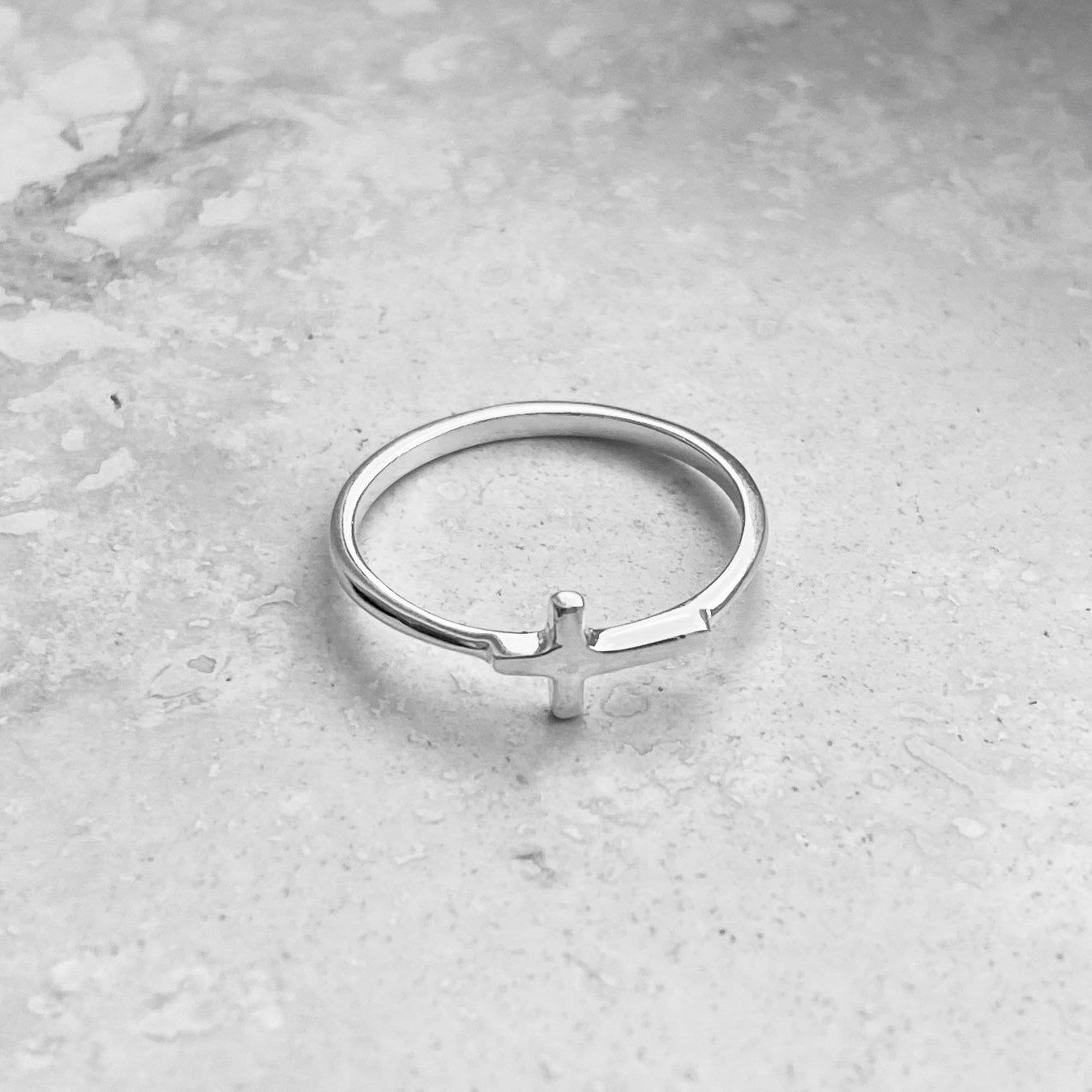 Sterling Silver Small High Polish Cross Ring, Minimalist Religious Silver Rings