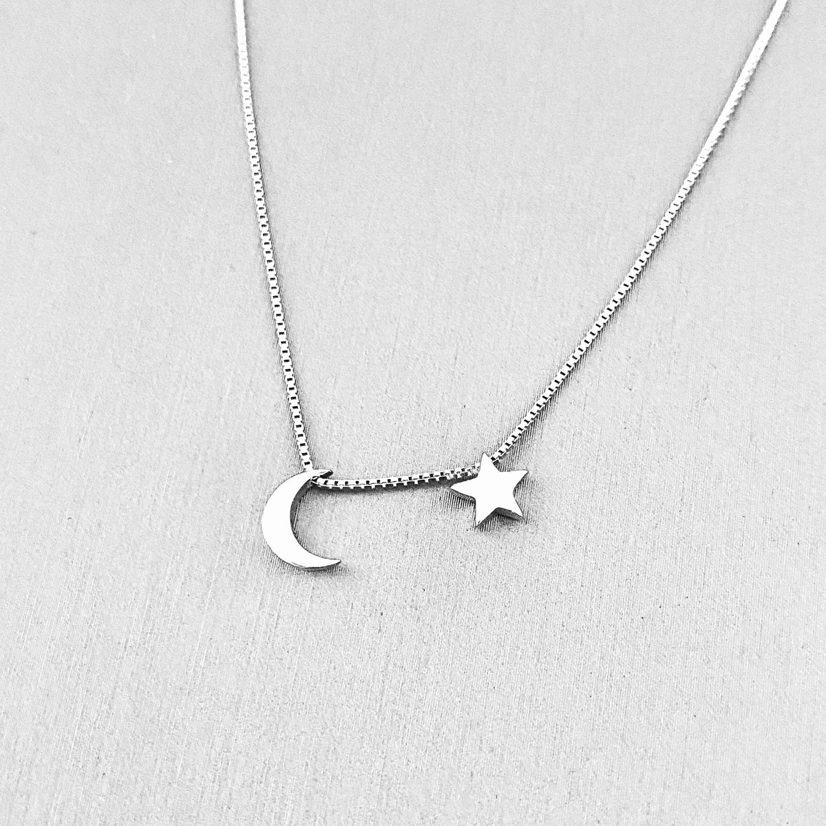 Sterling Silver Little Dainty Crescent Moon and Star Necklace, Celestial Pendant Chain