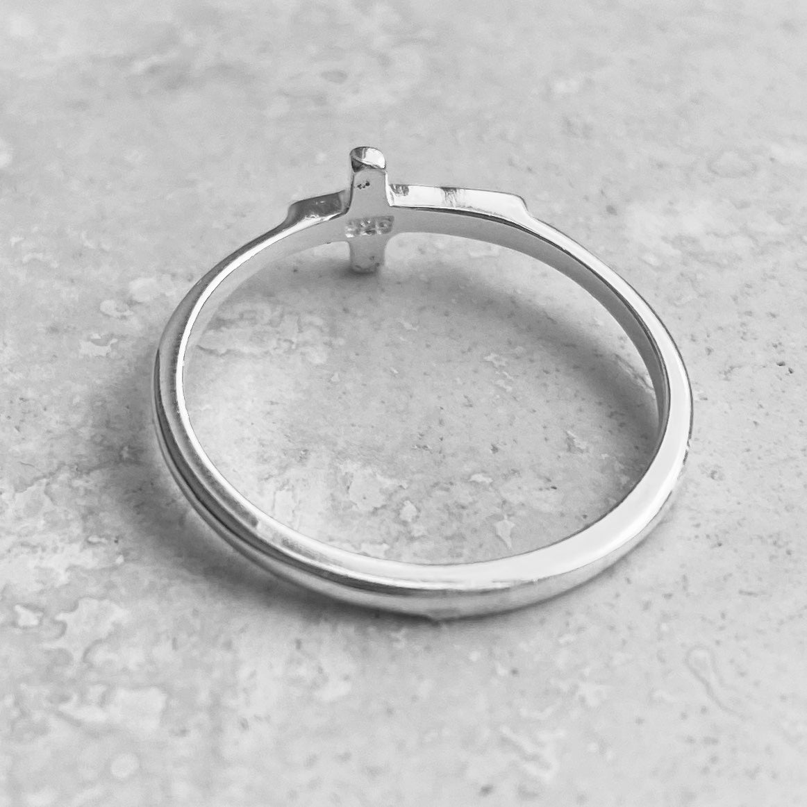 Sterling Silver Small High Polish Cross Ring, Minimalist Religious Silver Rings