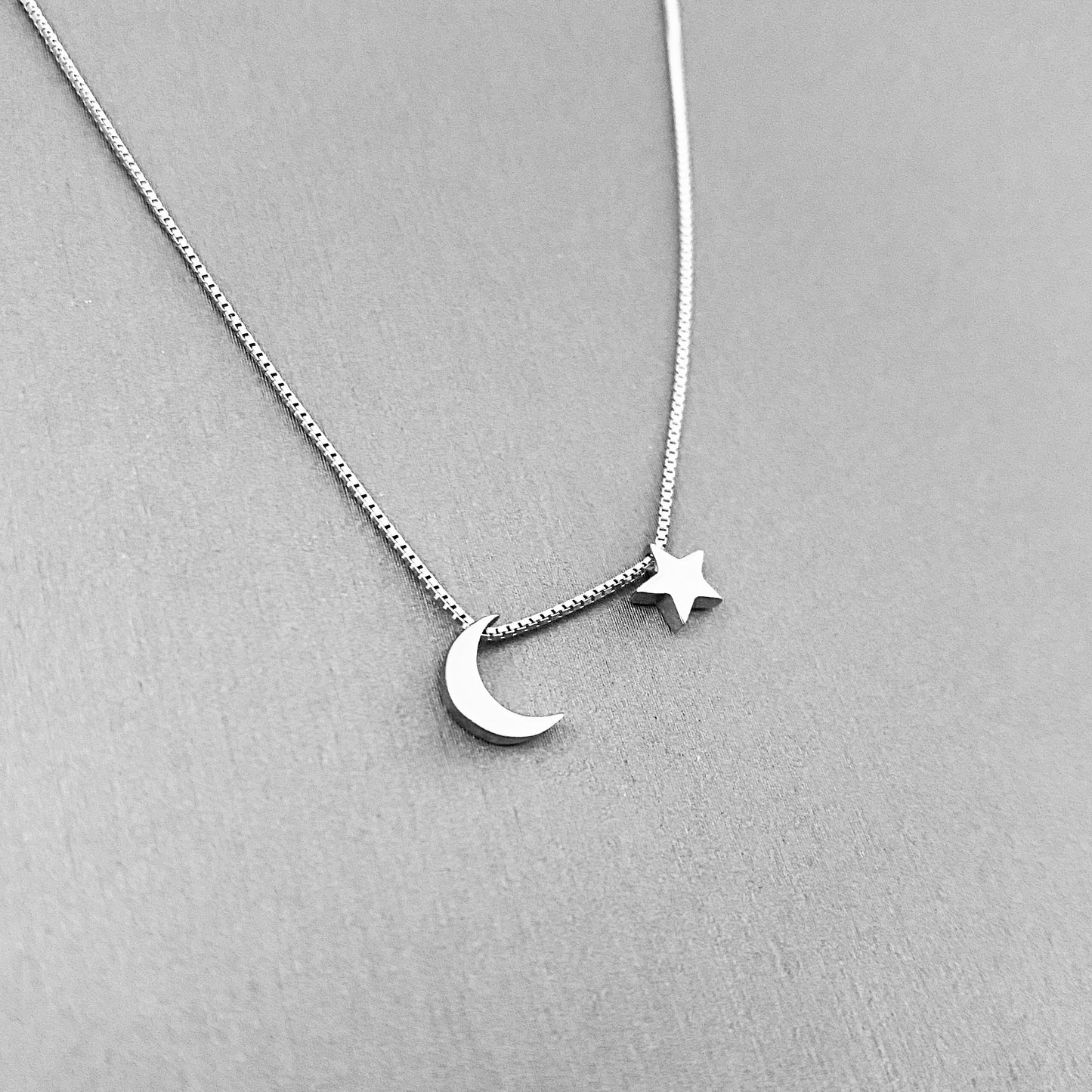 Sterling Silver Little Crescent Moon and Star Necklace, Celestial Silver Necklaces