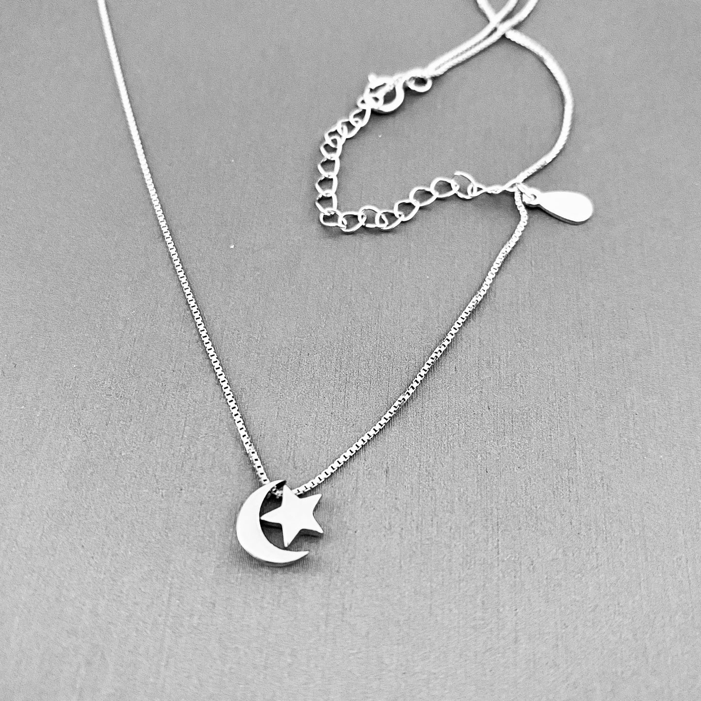 Sterling Silver Little Crescent Moon and Star Necklace, Celestial Silver Necklaces