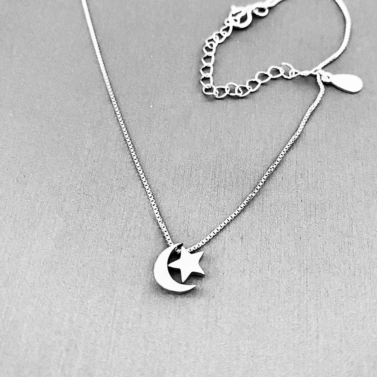 Sterling Silver Little Dainty Crescent Moon and Star Necklace, Celestial Pendant Chain