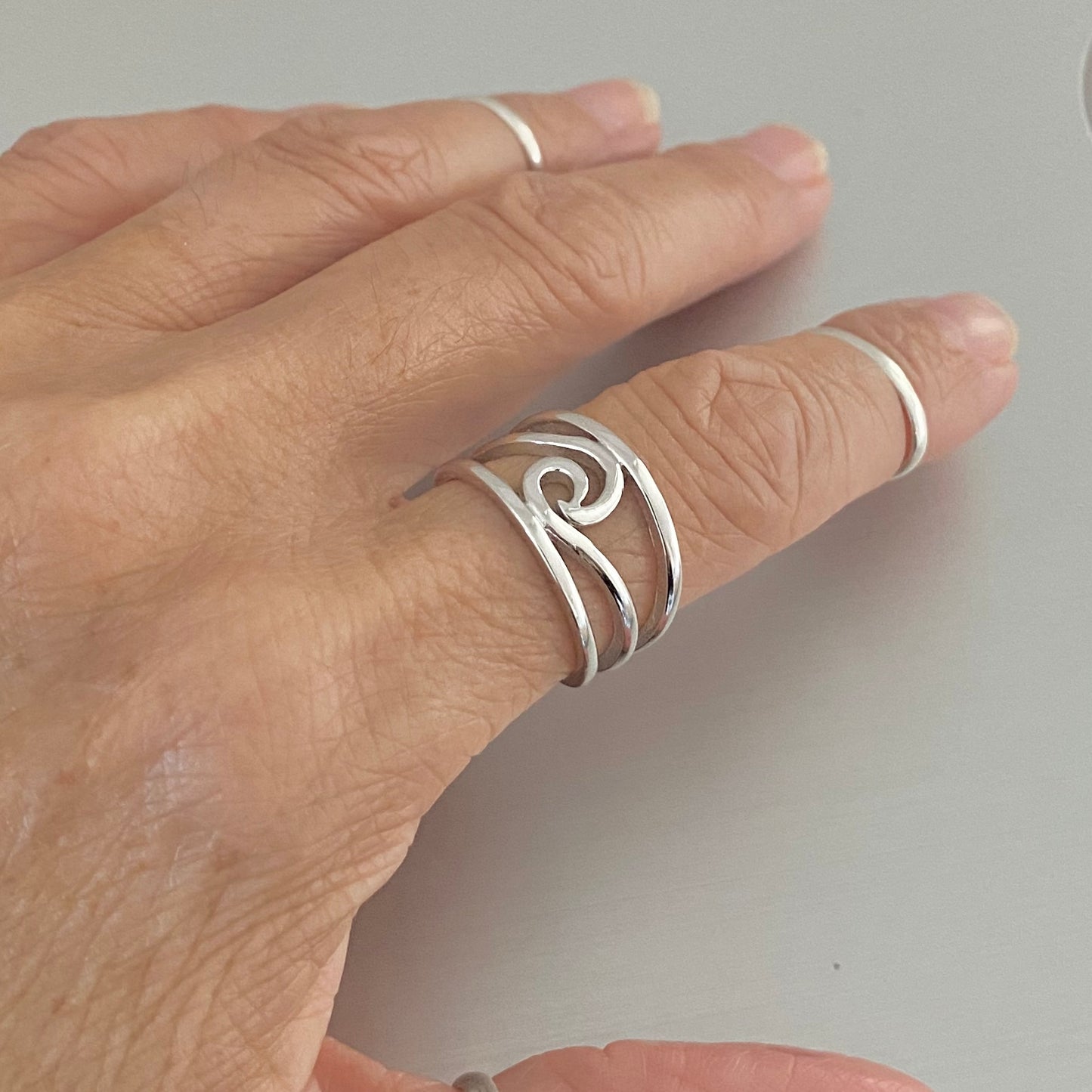 Sterling Silver Swirl Wave Ring, Silver Rings, Ocean Statement Ring