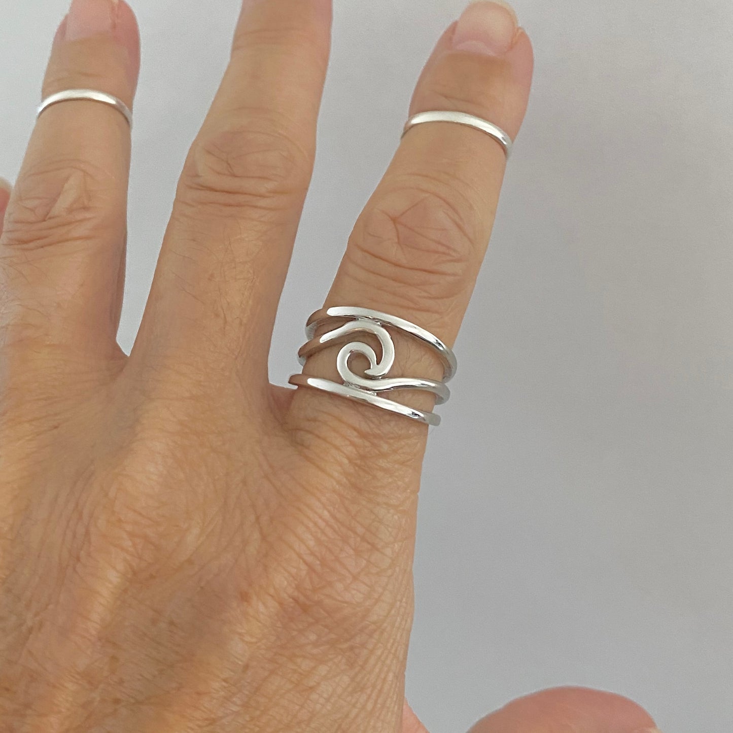 Sterling Silver Swirl Wave Ring, Silver Rings, Ocean Statement Ring