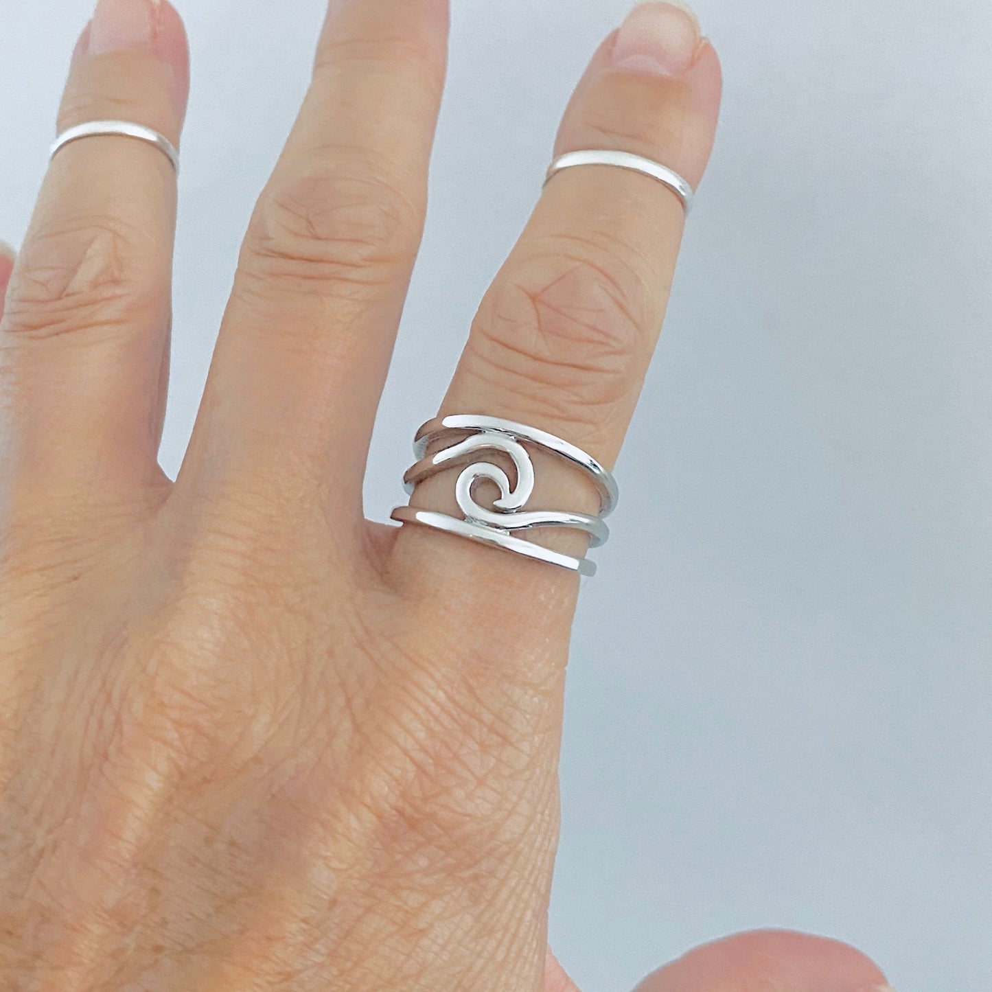 925 Sterling Silver Swirl Wave Ring – High Polish Ocean Rings, Statement Jewelry