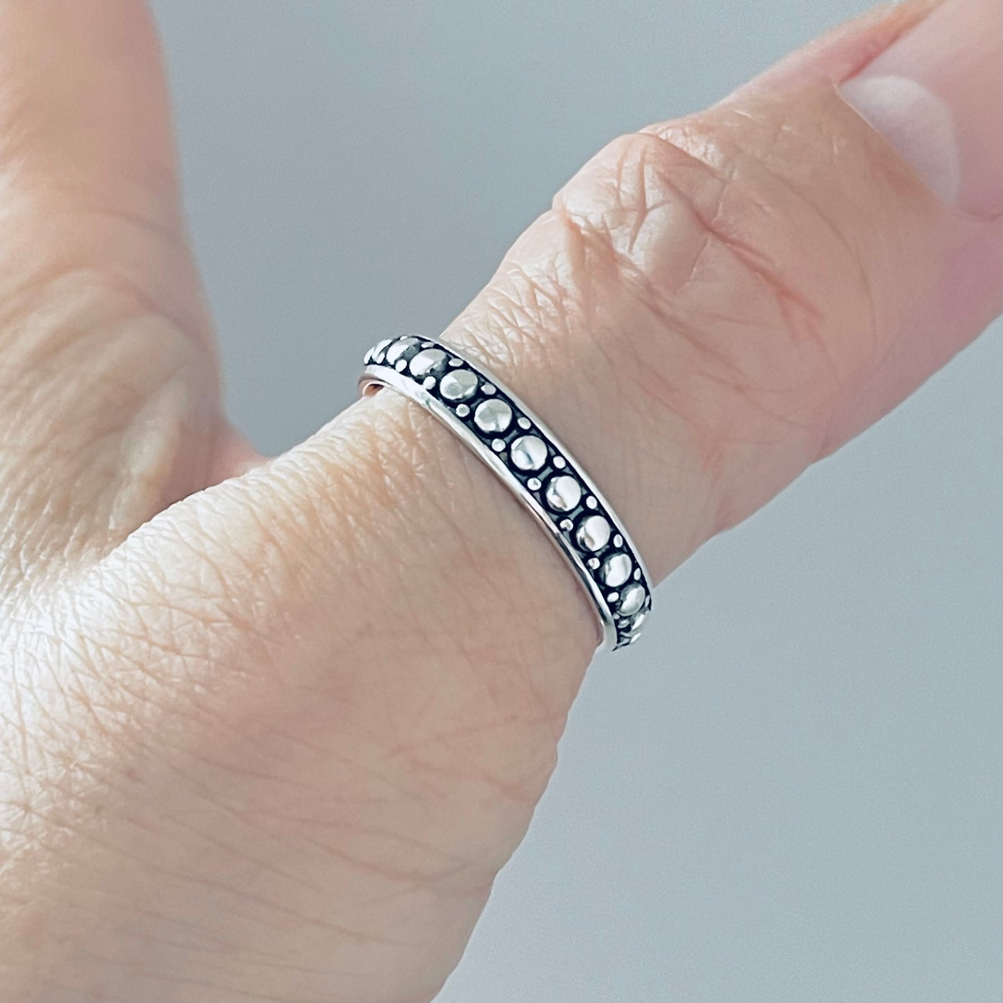 925 Sterling Silver Eternity Beaded Ring | Stackable Silver Band & Wedding Jewelry