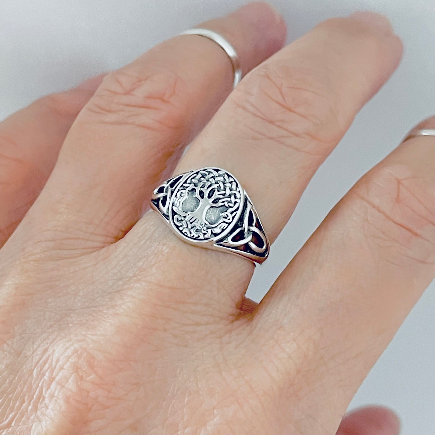 Sterling Silver Tree of Life Ring with Celtic, Trinity Knot Rings, Fortune Trees Jewelry