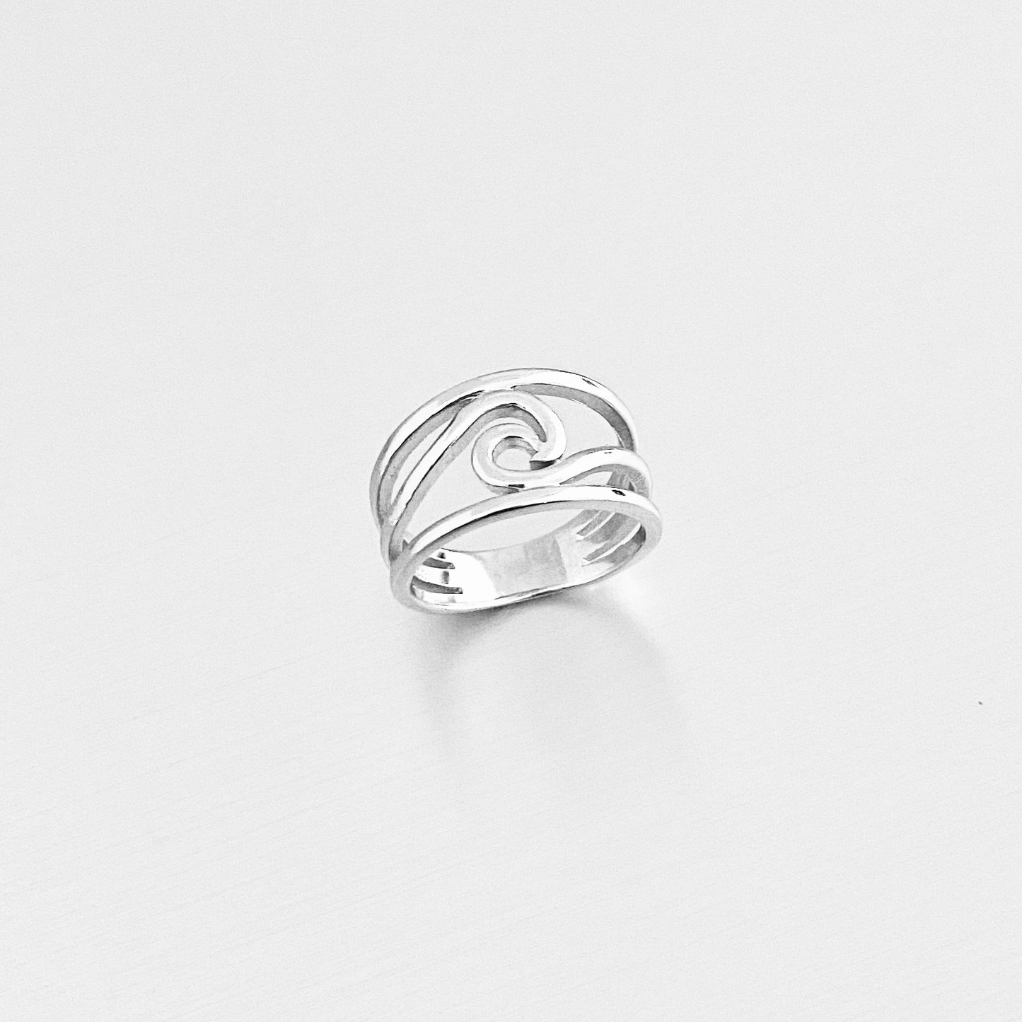 925 Sterling Silver Swirl Wave Ring – High Polish Ocean Rings, Statement Jewelry