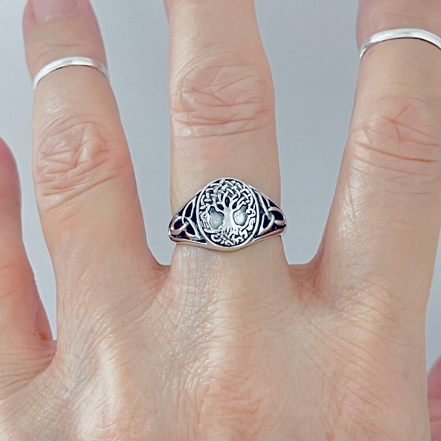 Sterling Silver Tree of Life Ring with Celtic, Trinity Knot Rings, Fortune Trees Jewelry