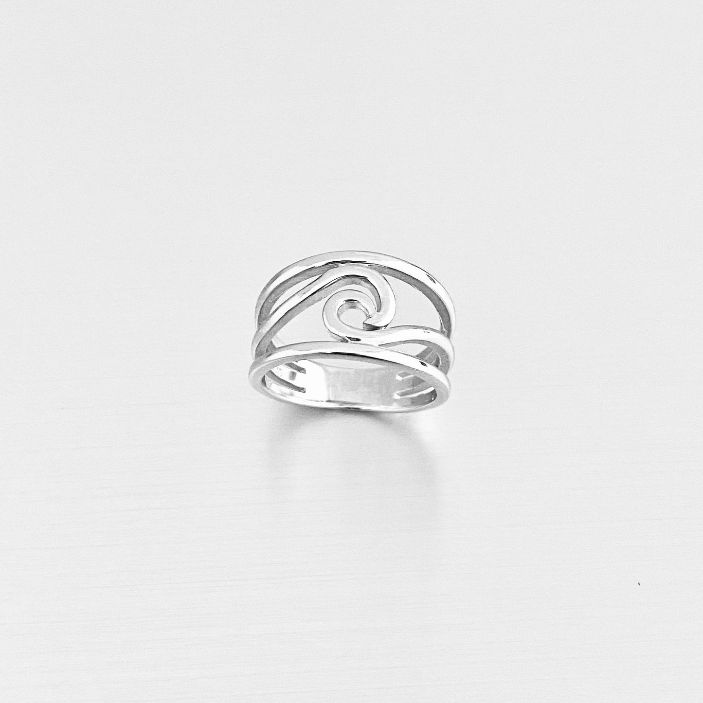 925 Sterling Silver Swirl Wave Ring – High Polish Ocean Rings, Statement Jewelry